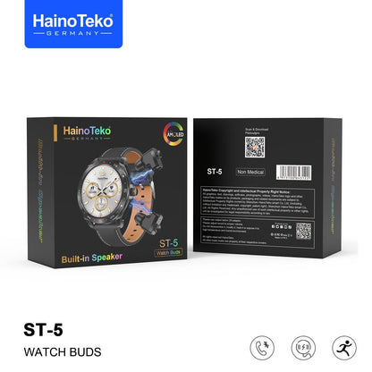 Haino Teko Premium ST-5 Watch Buds with Large Round AMOLED Display for Unisex 🅱