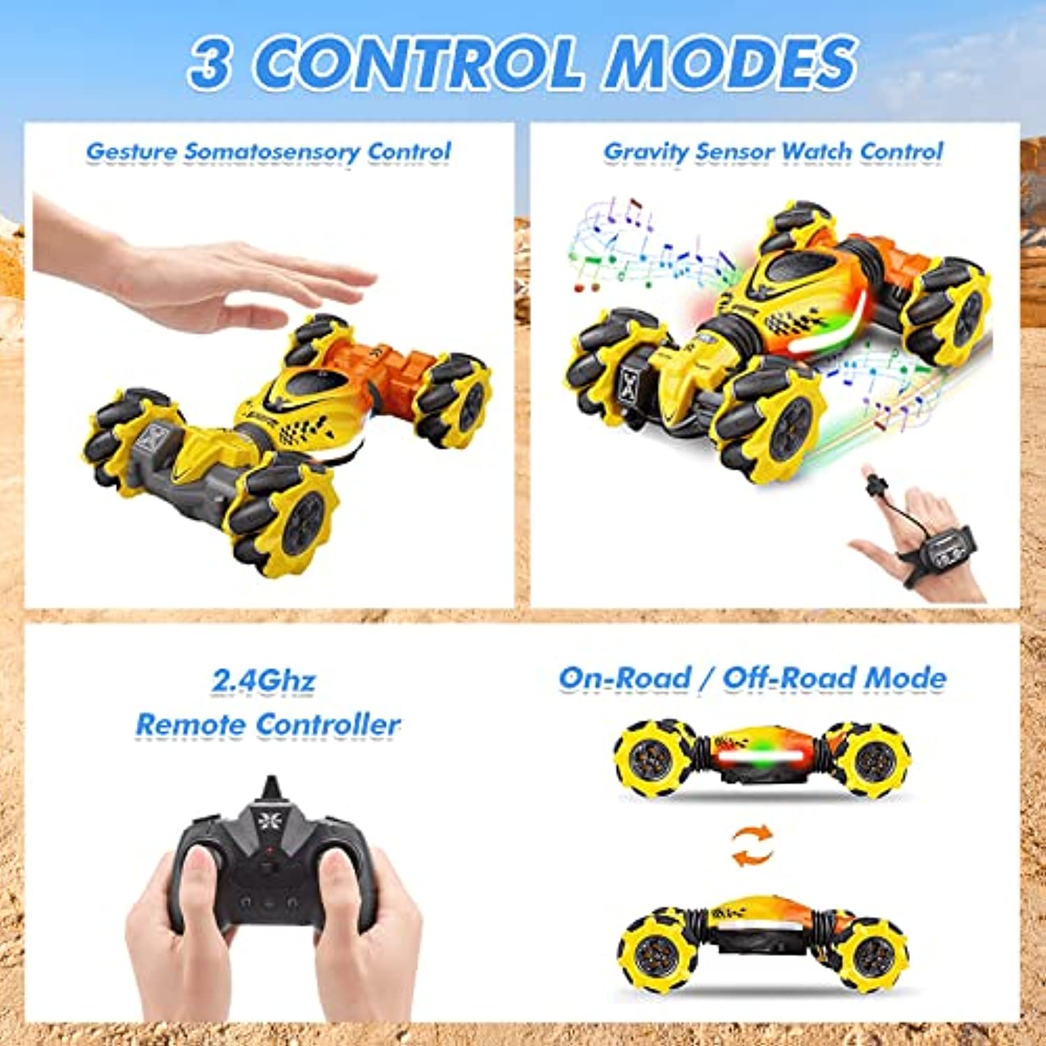 RC Stunt Car,  360° Rotating Off Road Vehicle with Lights Music & Spray Launcher, Toy Cars for kids 🅱