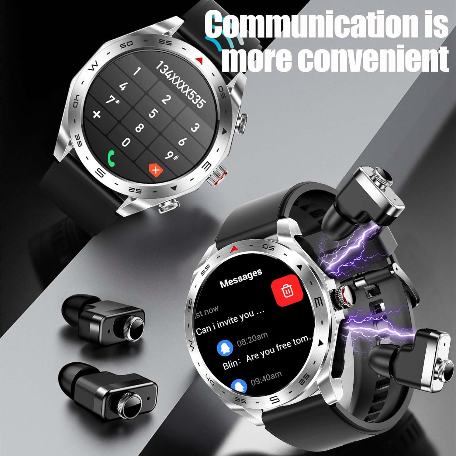 Haino Teko Premium ST-5 Watch Buds with Large Round AMOLED Display for Unisex 🅱