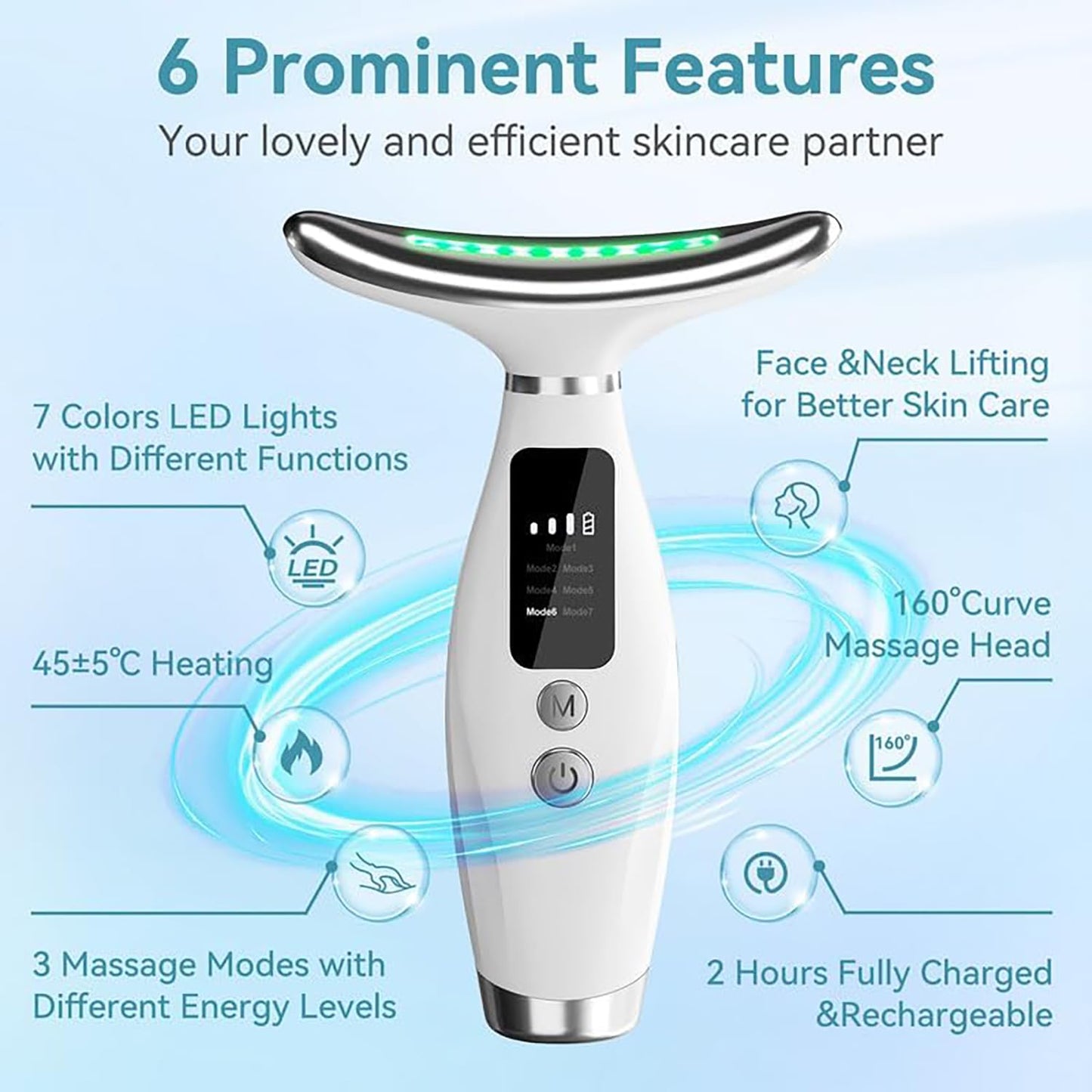 Neck Face Massager, Multi-Function Face Massager with 7 Color Modes
