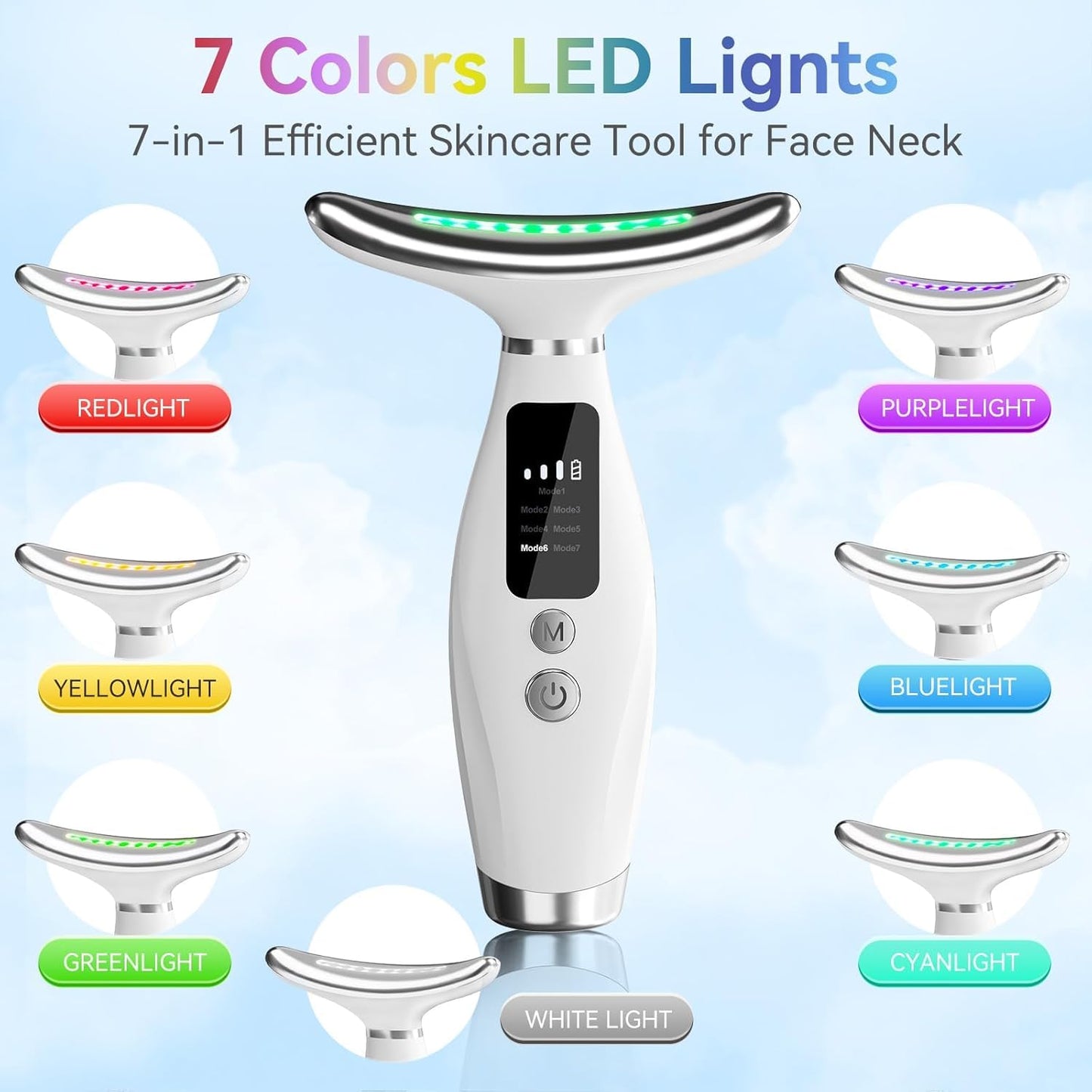 Neck Face Massager, Multi-Function Face Massager with 7 Color Modes